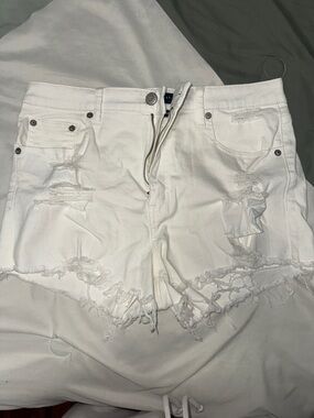 White Distressed Jean Shorts
